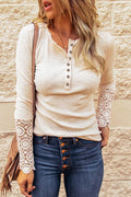 Crochet Lace Hem Sleeve Half-Button Top