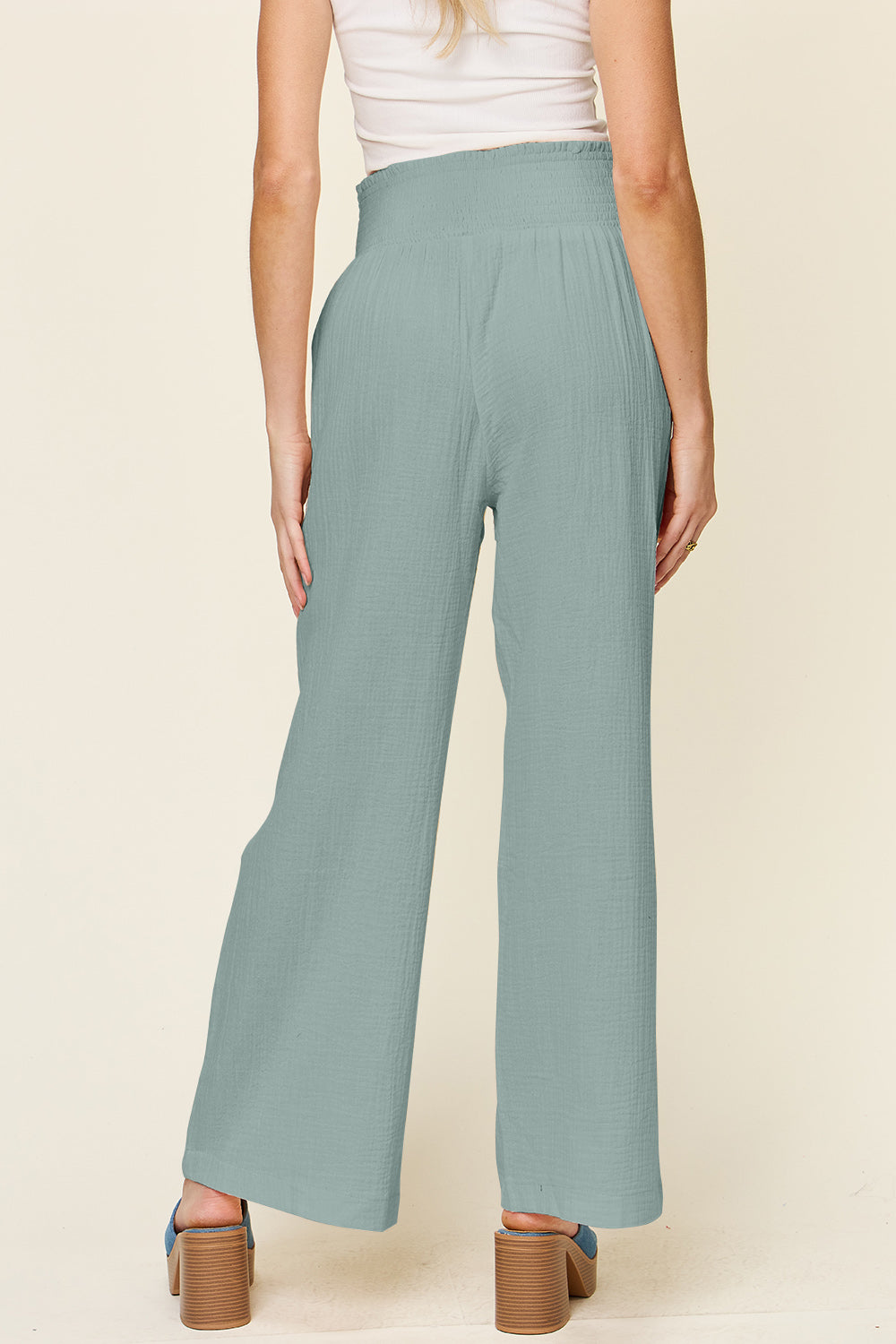 Double Take Textured Smocked Waist Wide Leg Pants