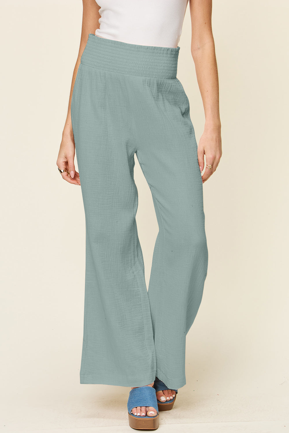 Double Take Textured Smocked Waist Wide Leg Pants