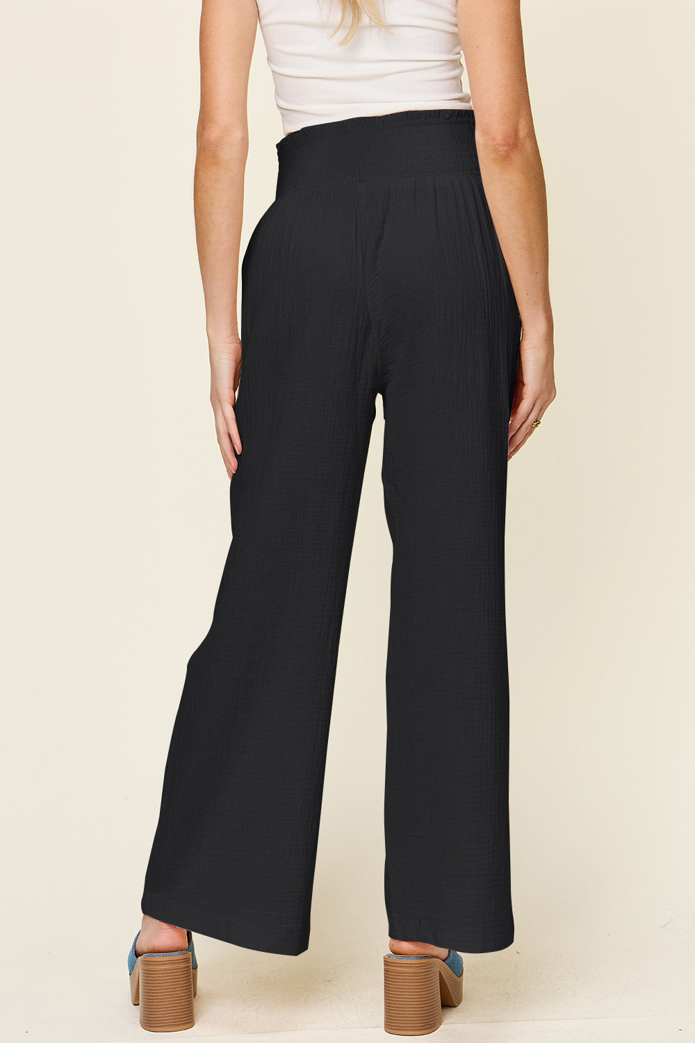 Double Take Textured Smocked Waist Wide Leg Pants