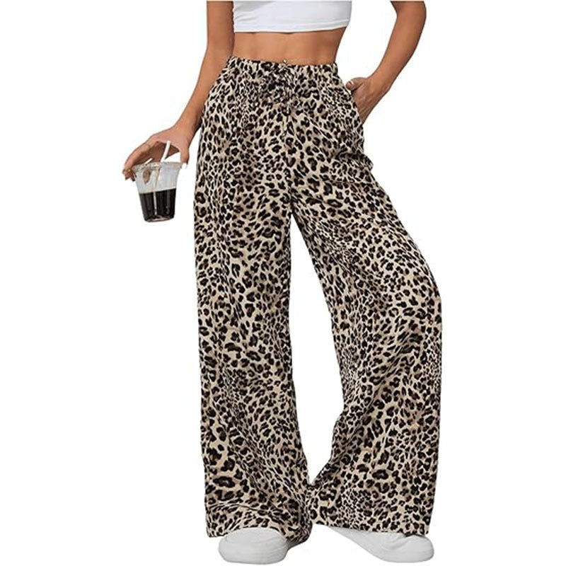 Women's Casual Leopard Print High Waisted Wide-Leg Pants