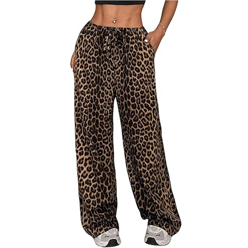 Women's Casual Leopard Print High Waisted Wide-Leg Pants