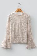 Solid Sequin Backless Bell Sleeve Top