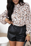 Printed Lantern Sleeve Pleated Blouse