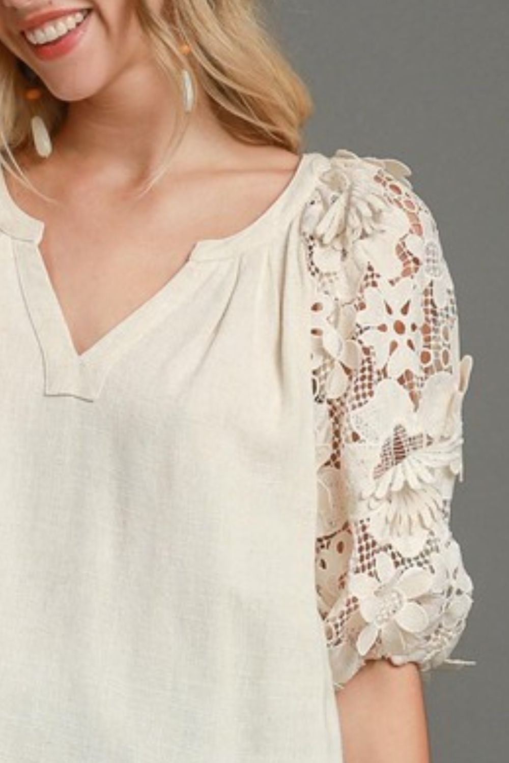 Umgee French Terry Boxy Cut Top with 3D Floral Sleeve