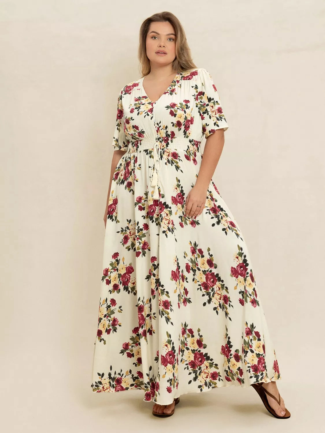 Floral Flutter Sleeve Maxi Dress with Button Front