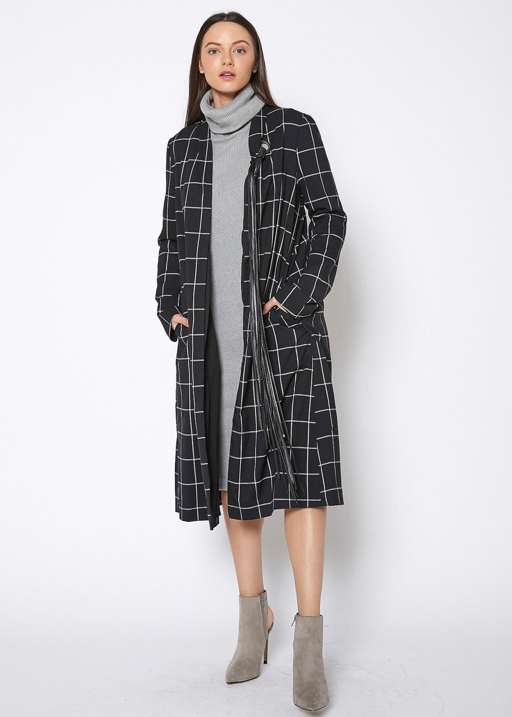 Minimalist Grid Longline Coat
