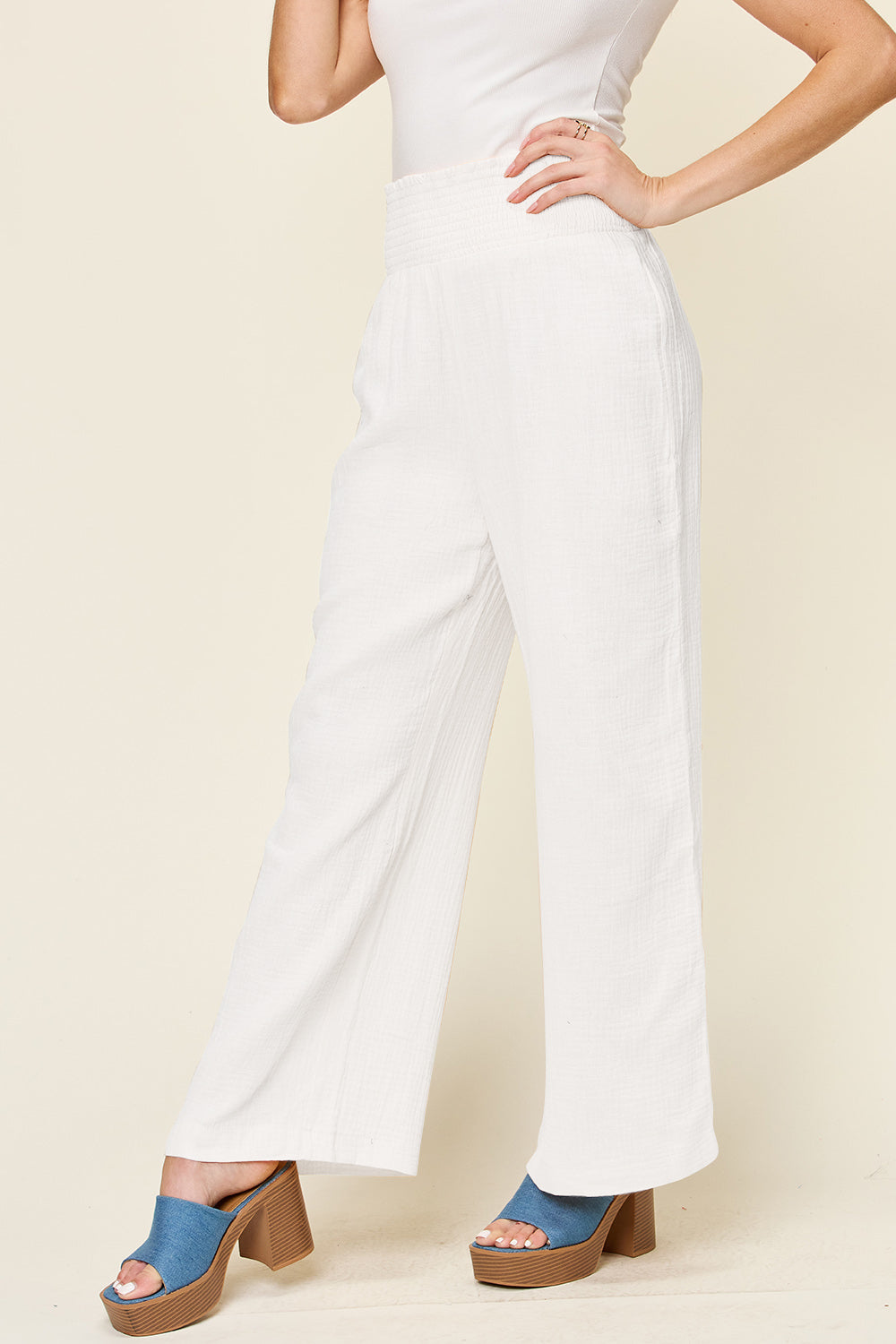 Double Take Textured Smocked Waist Wide Leg Pants