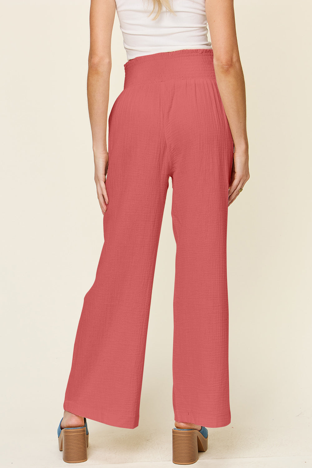 Double Take Textured Smocked Waist Wide Leg Pants