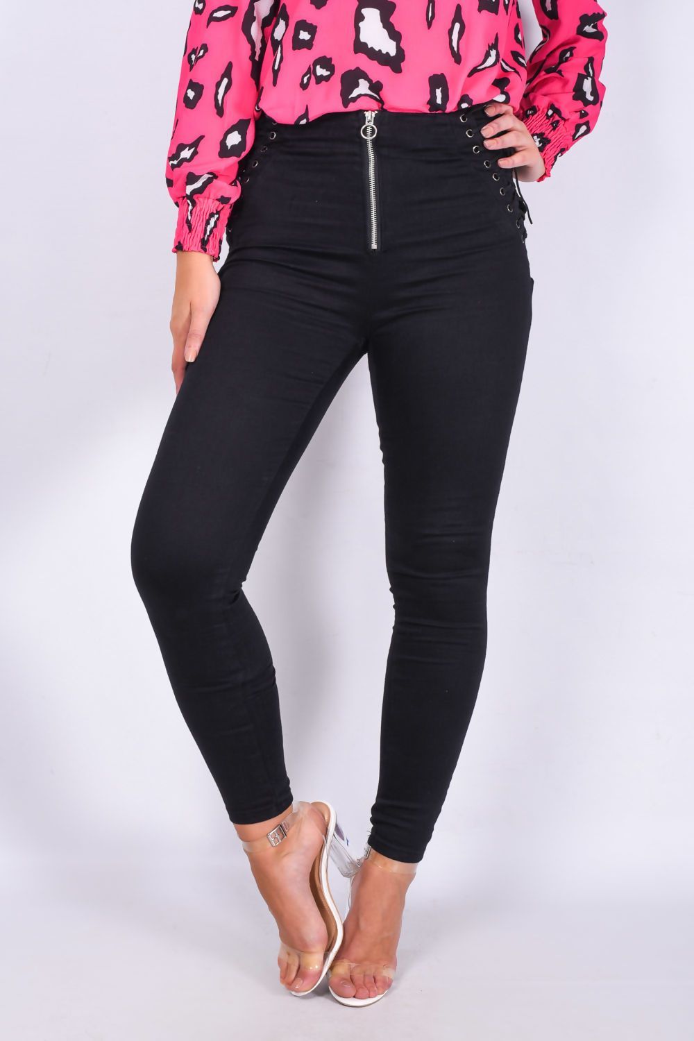 Black Denim Zip Front Skinny Jean