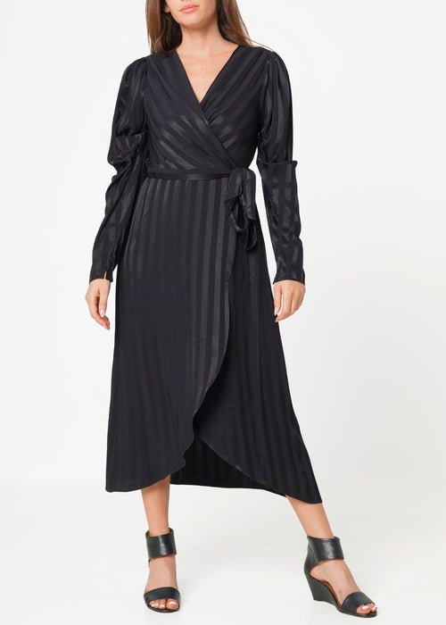 Stripe Satin Long Sleeve Mini Dress