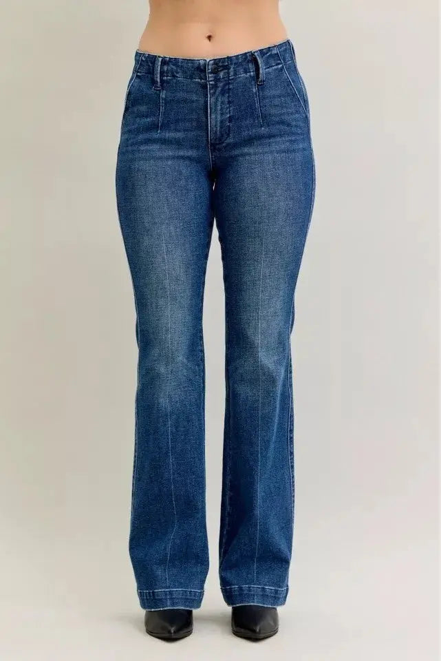 Judy Blue Mid Rise Tummy Control Welt Pockets Bootcut Denim