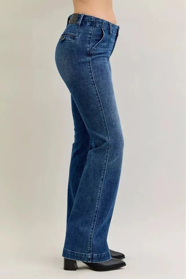 Judy Blue Mid Rise Tummy Control Welt Pockets Bootcut Denim