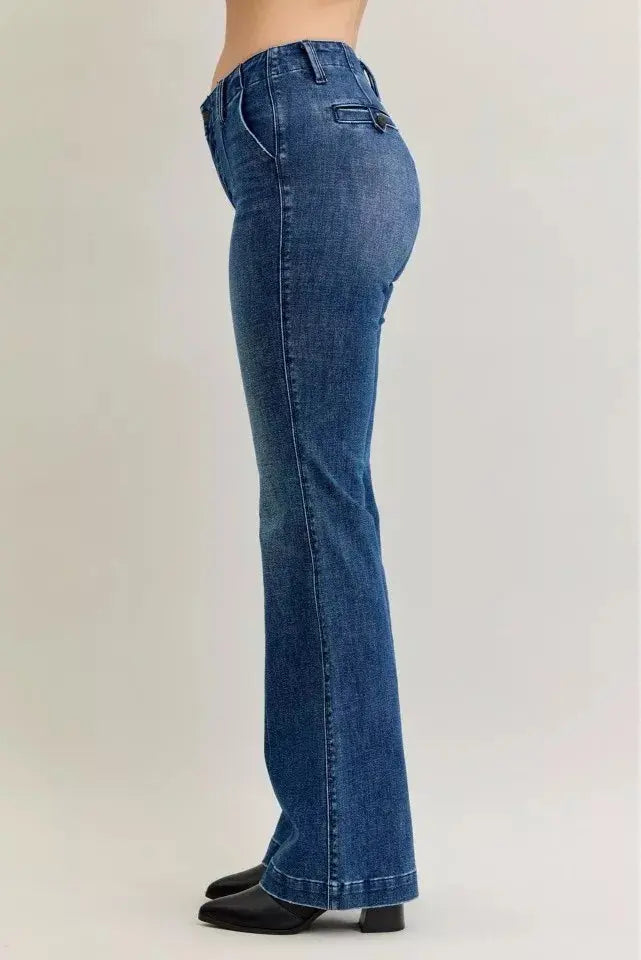 Judy Blue Mid Rise Tummy Control Welt Pockets Bootcut Denim