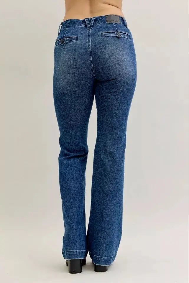 Judy Blue Mid Rise Tummy Control Welt Pockets Bootcut Denim
