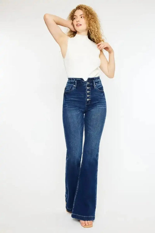 Kancan Button Fly High Rise Flare Jeans
