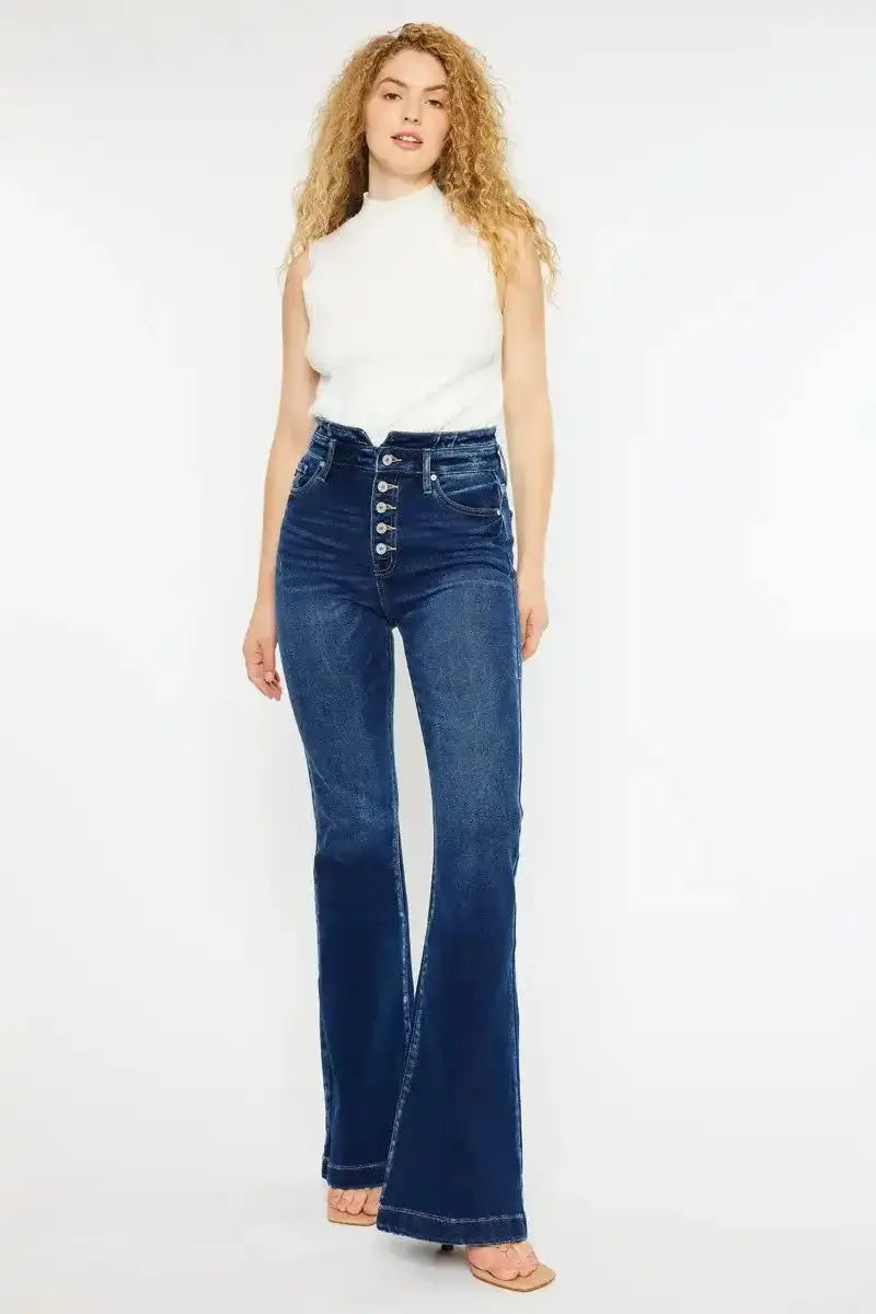 Kancan Button Fly High Rise Flare Jeans