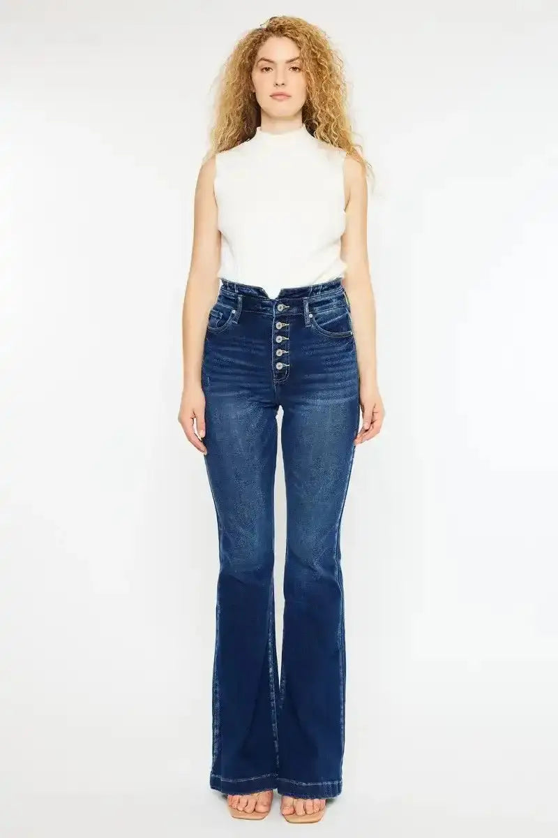 Kancan Button Fly High Rise Flare Jeans