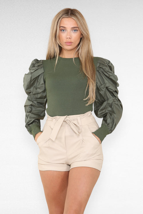 Faux Leather Belted Wet Look Shorts