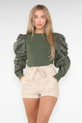 Faux Leather Belted Wet Look Shorts