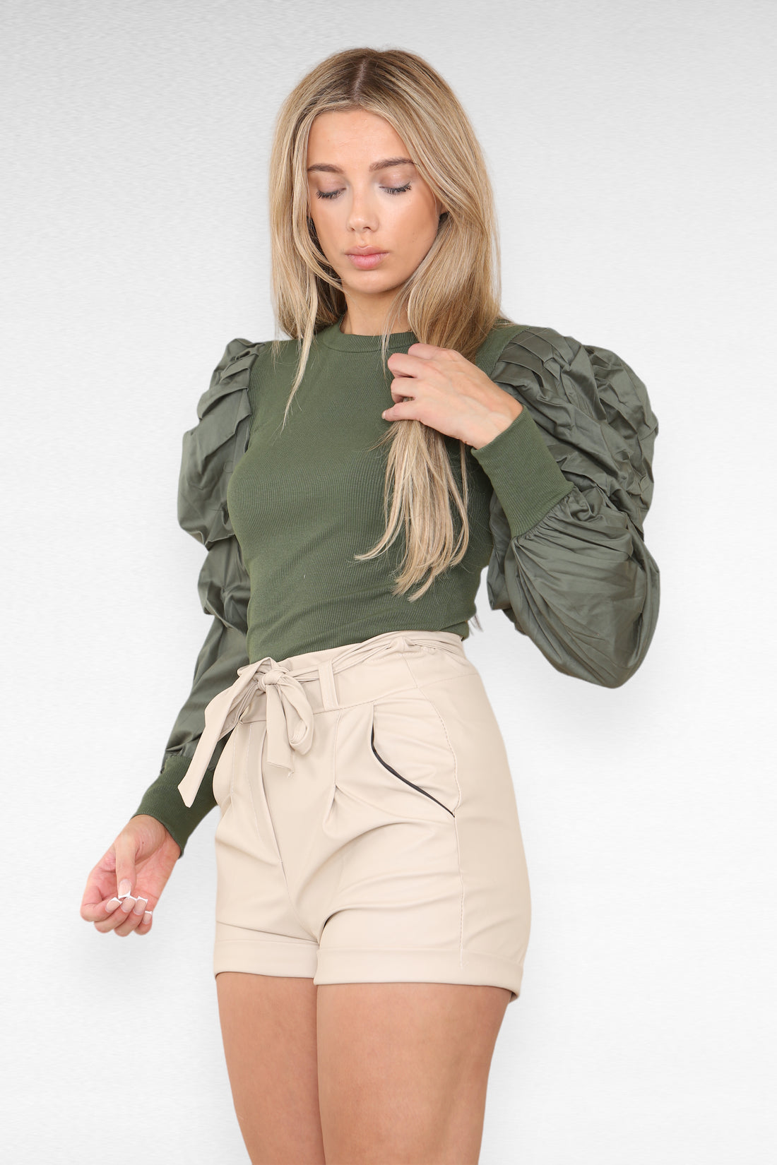 Faux Leather Belted Wet Look Shorts