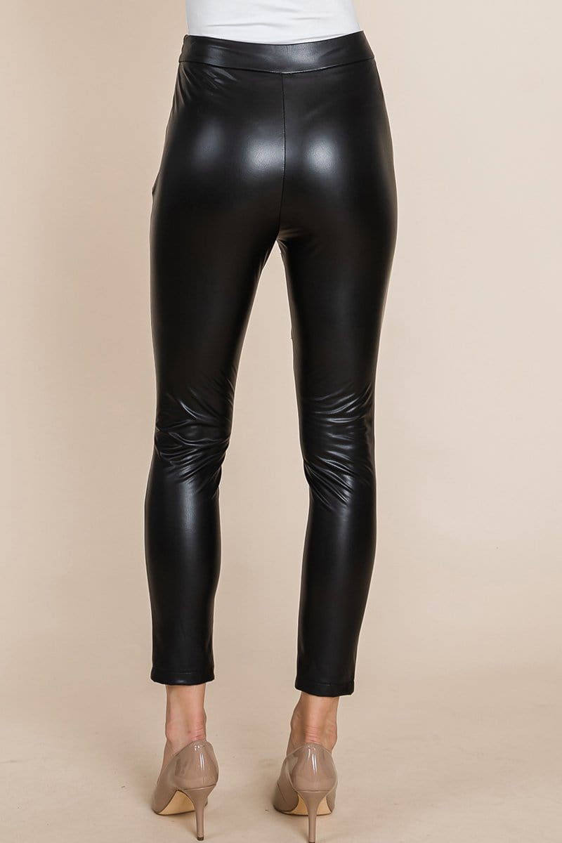 Slit Hem Faux Leather Skinny Pants