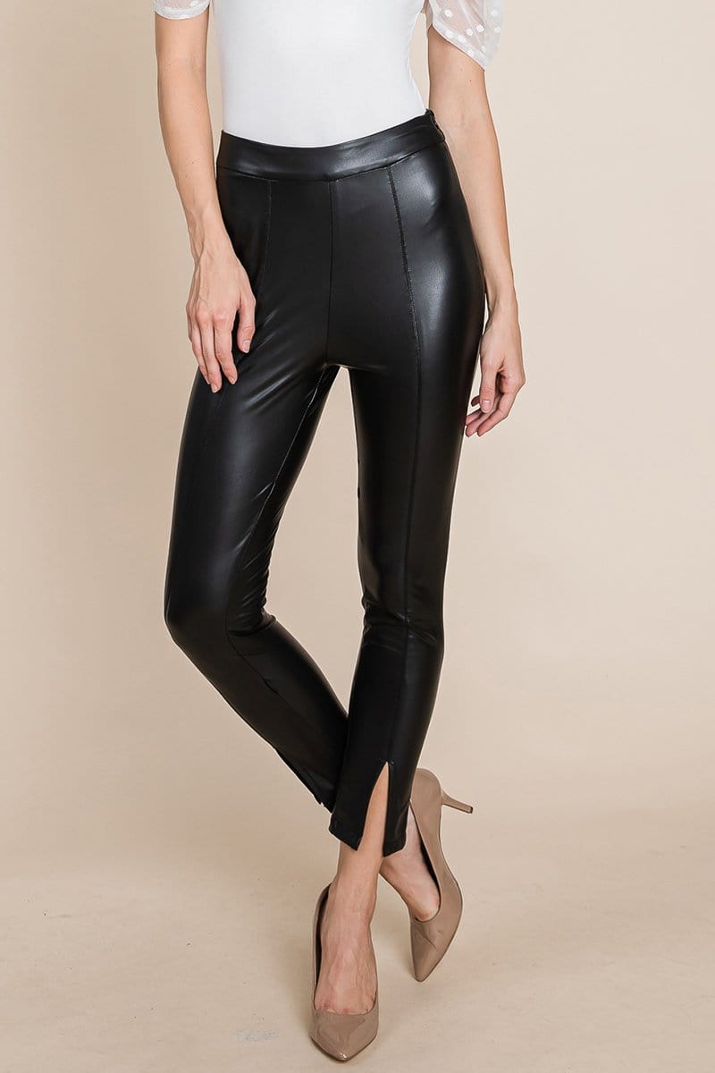 Slit Hem Faux Leather Skinny Pants