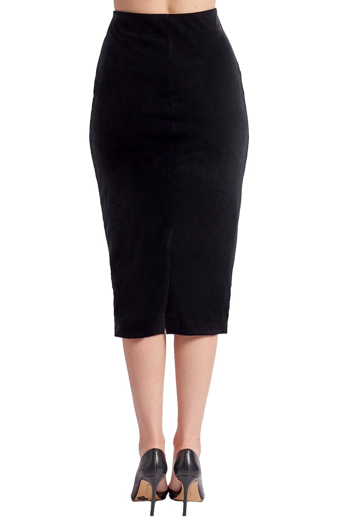 Stretch velvet pencil skirt (black)
