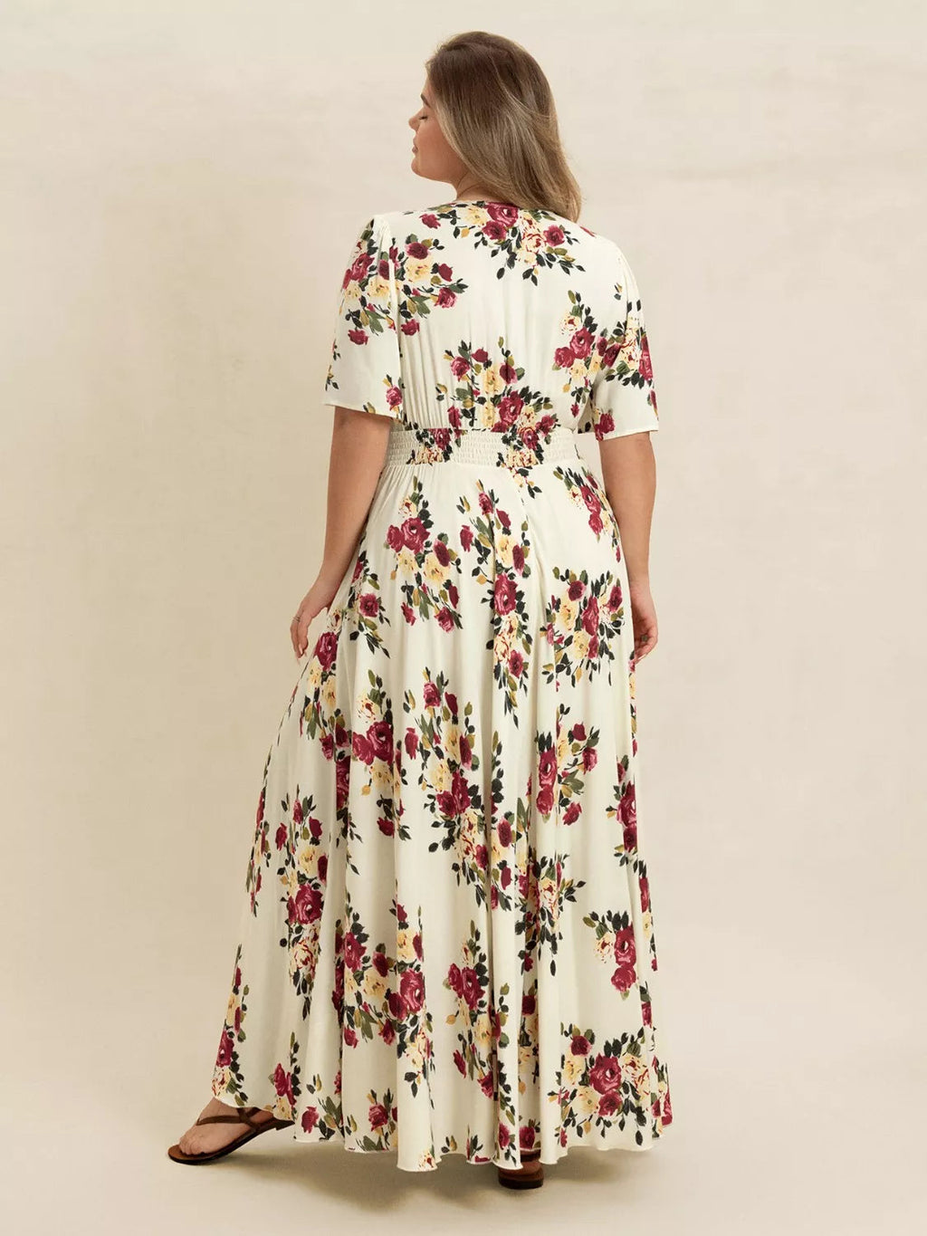 Floral Flutter Sleeve Maxi Dress with Button Front