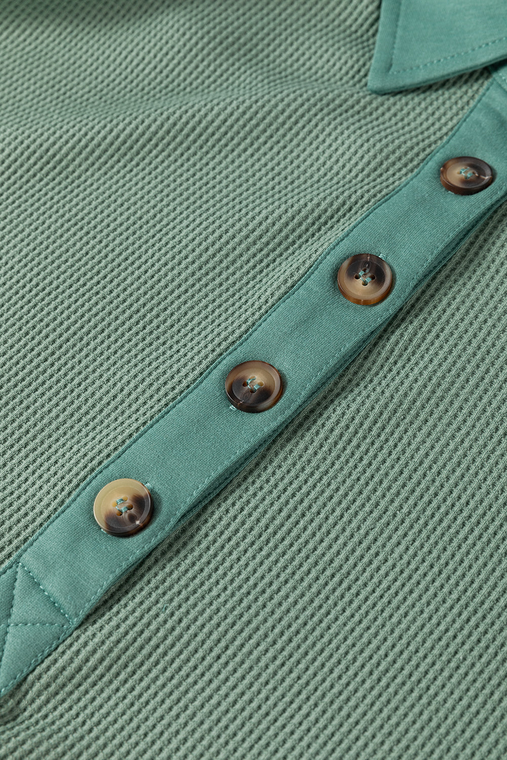 Pink Waffle Long Sleeve Collared Half Button Relaxed Fit Top