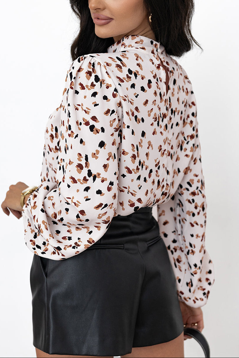 Printed Lantern Sleeve Pleated Blouse