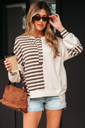 Stripe Patchwork Long Sleeve Henley Top