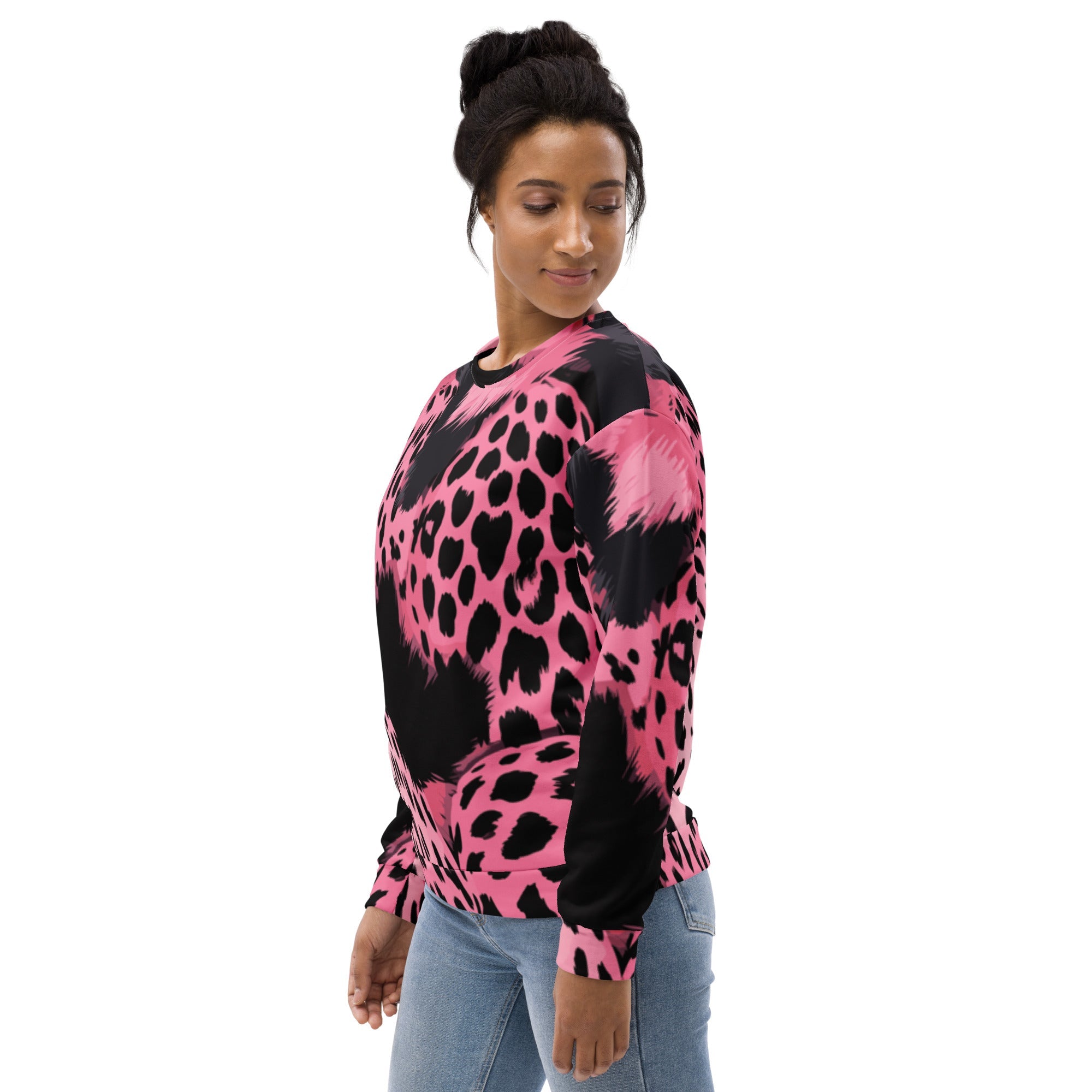 Pink Black Spotted Print Sweatshirt