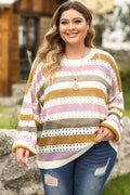 Multicolor Striped Hollowed Knitted Loose Sweater