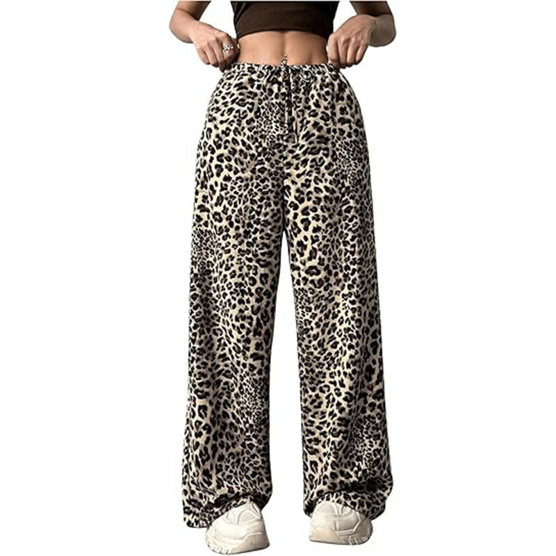 Women's Casual Leopard Print High Waisted Wide-Leg Pants
