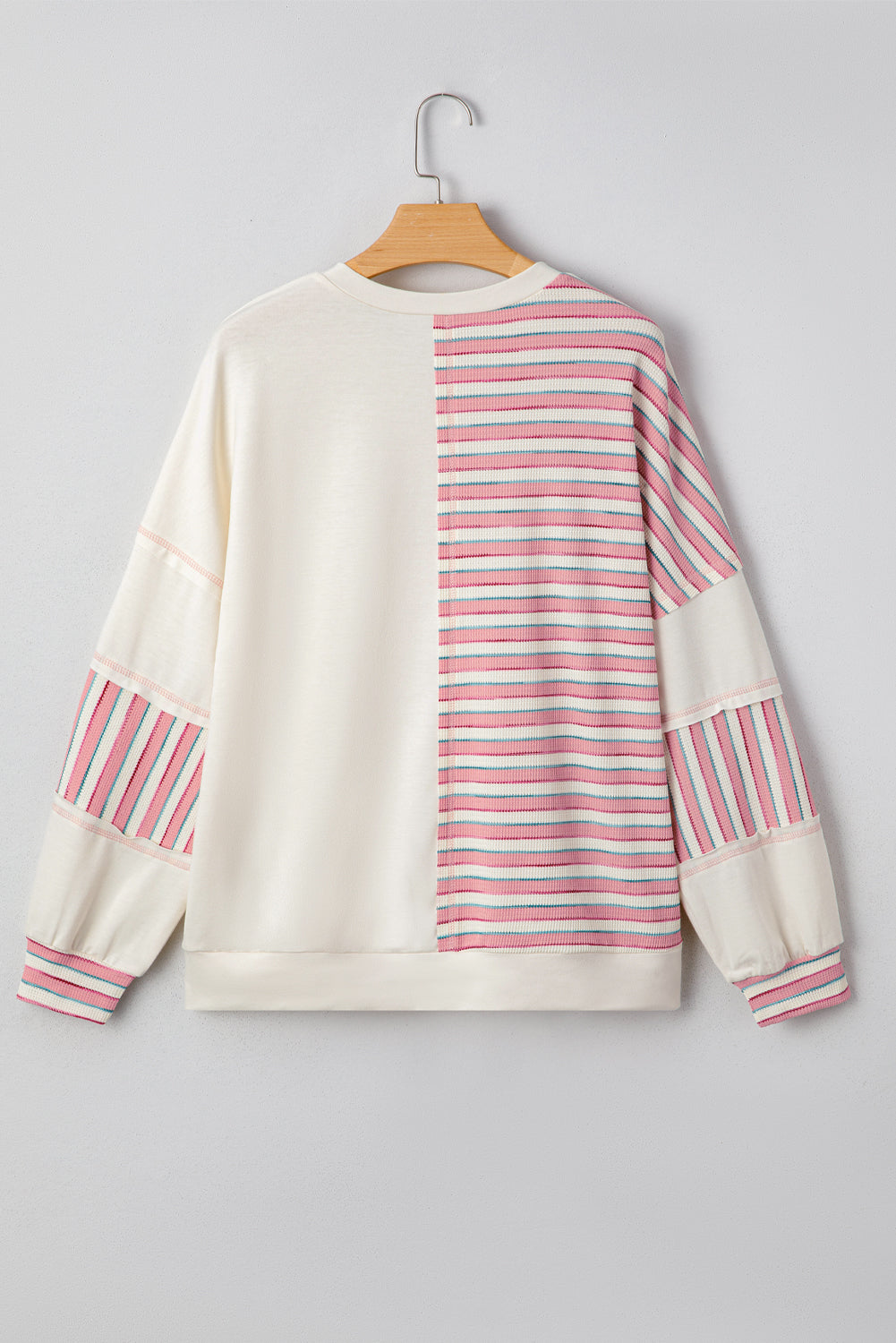 Stripe Patchwork Long Sleeve Henley Top