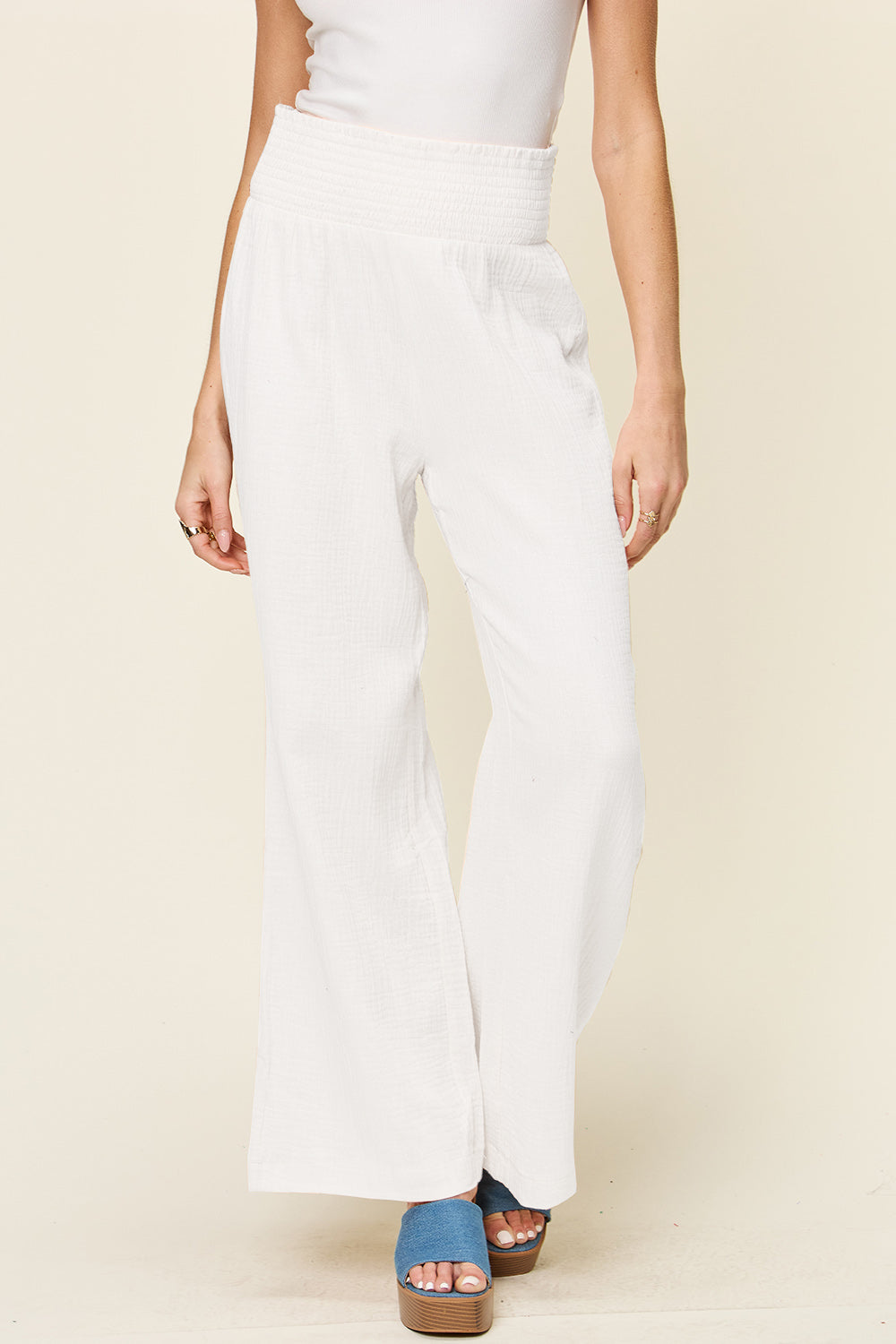 Double Take Textured Smocked Waist Wide Leg Pants