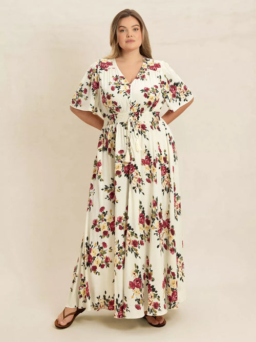 Floral Flutter Sleeve Maxi Dress with Button Front