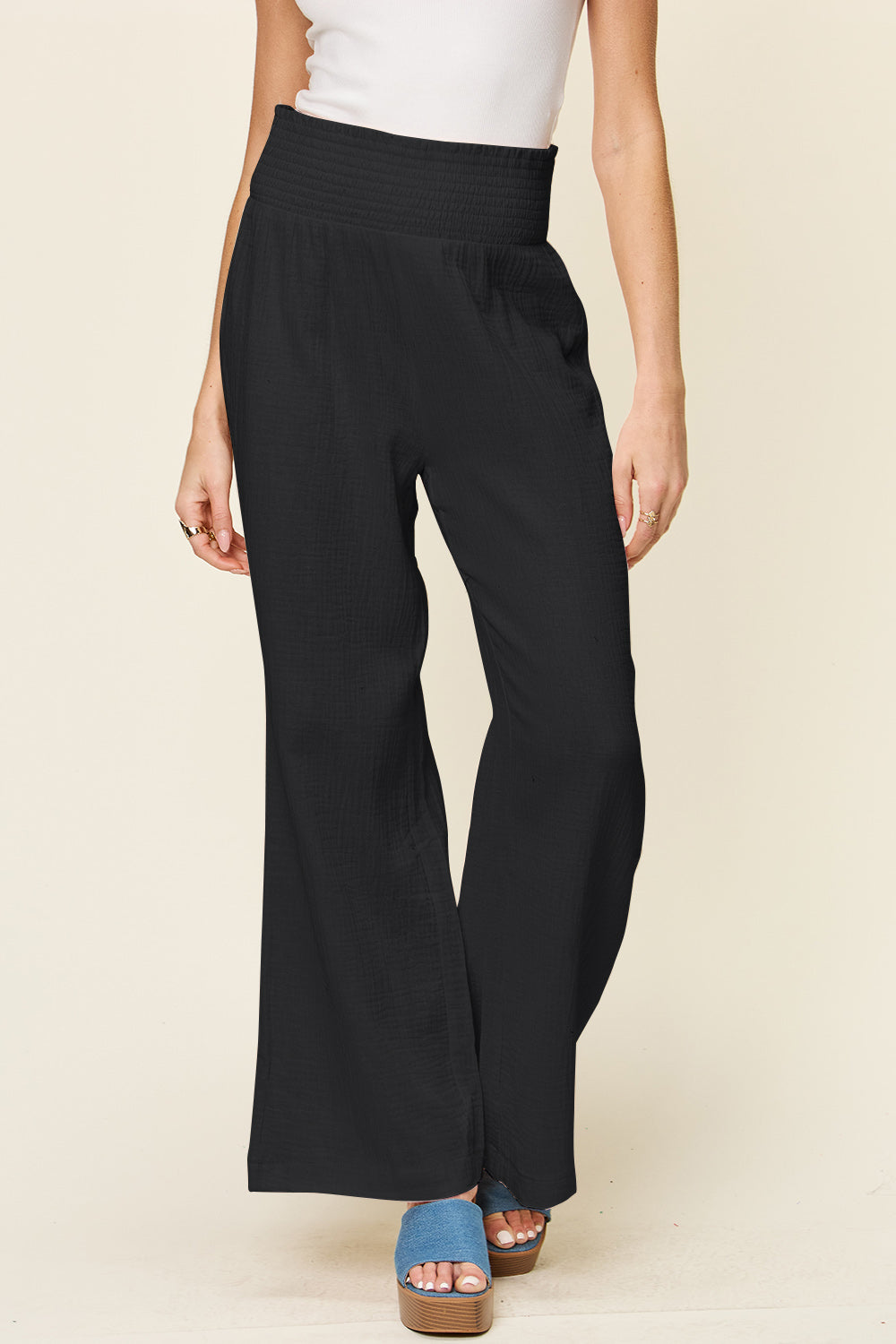 Double Take Textured Smocked Waist Wide Leg Pants