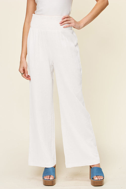 Double Take Textured Smocked Waist Wide Leg Pants