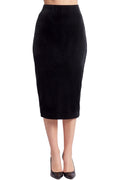 Stretch velvet pencil skirt (black)